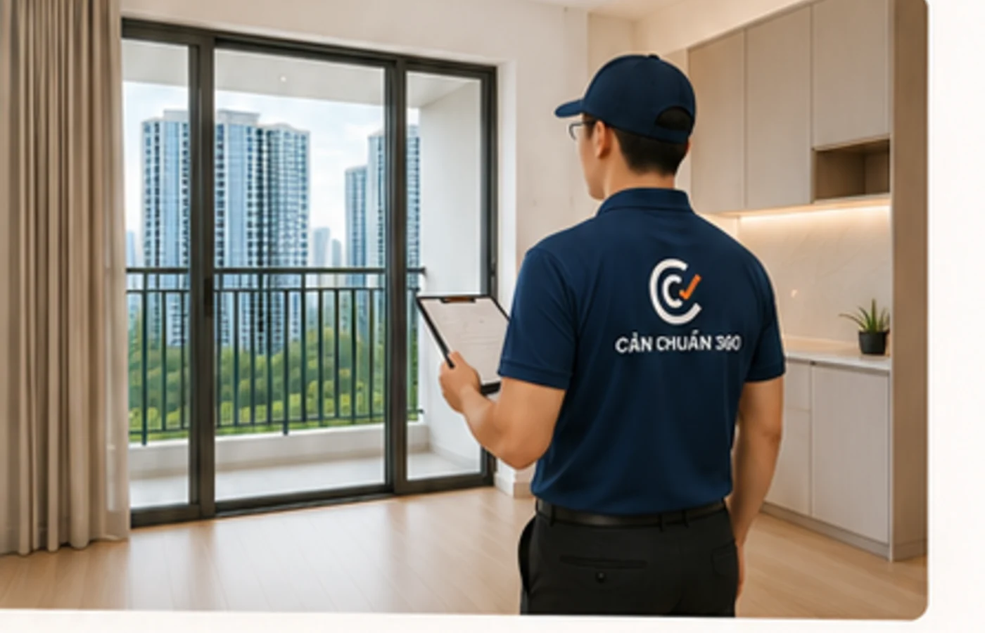 Kỹ thuật viên kiểm tra căn hộ